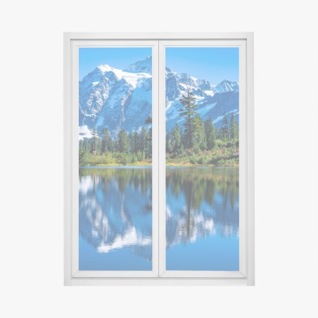 Fensteraufkleber majestätische bergspiegelung über dem see – Pixers®
