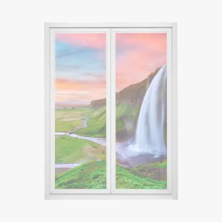 Fensteraufkleber wasserfall Seljalandsfoss bei sonnenuntergang – Pixers®