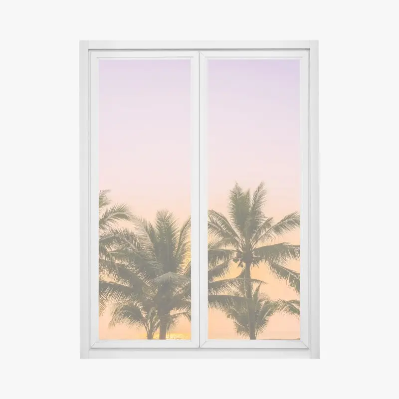 Fensteraufkleber tropischer palmsonnenuntergang am strand