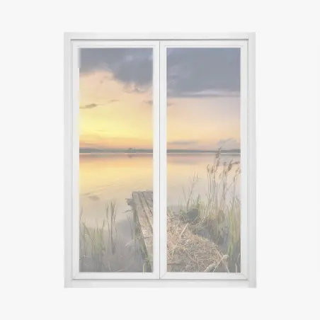 Fensteraufkleber goldener sonnenuntergang am see mit steg – Pixers®