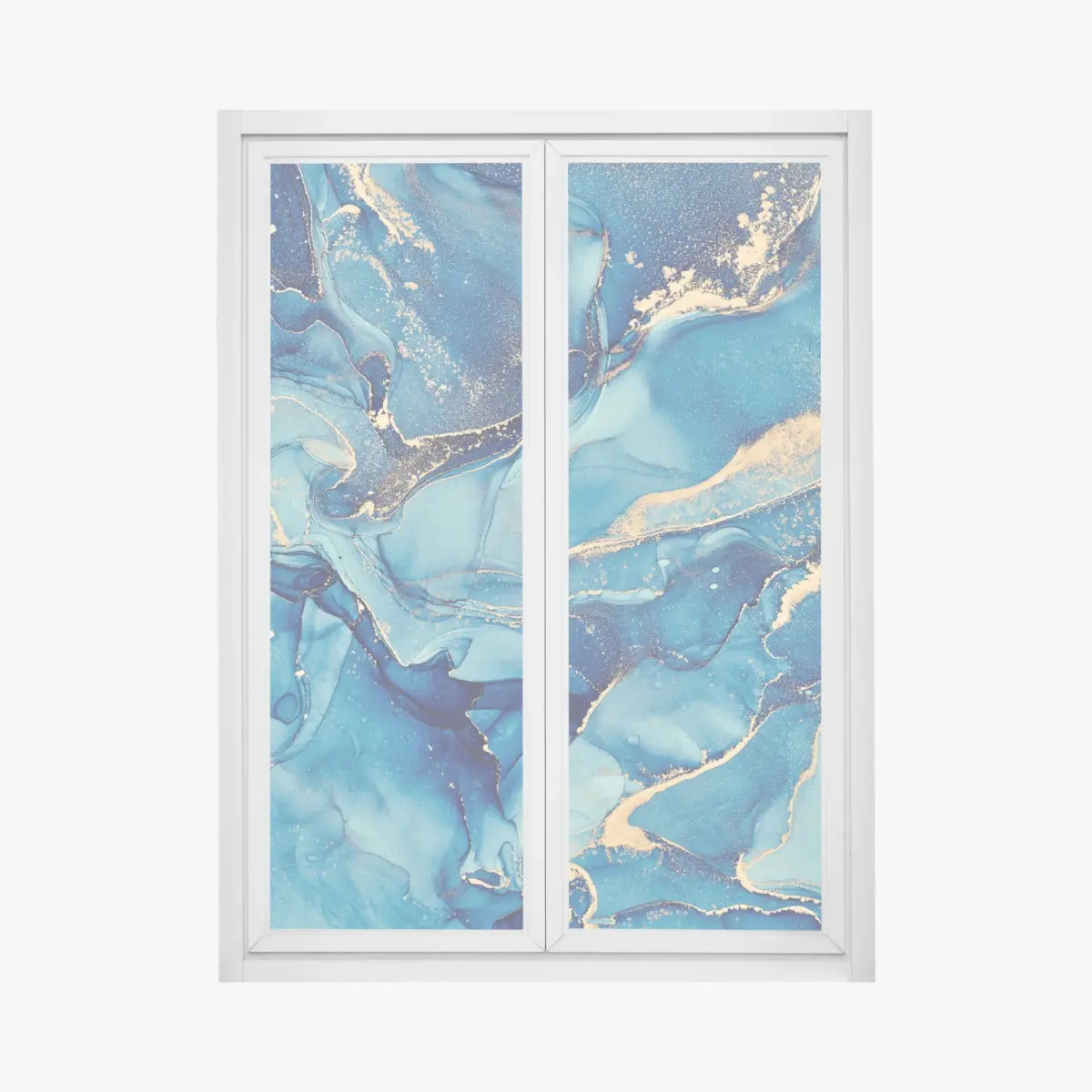 Fensteraufkleber ozeanblau und goldene wirbel flüssige abstraktion – Pixers®