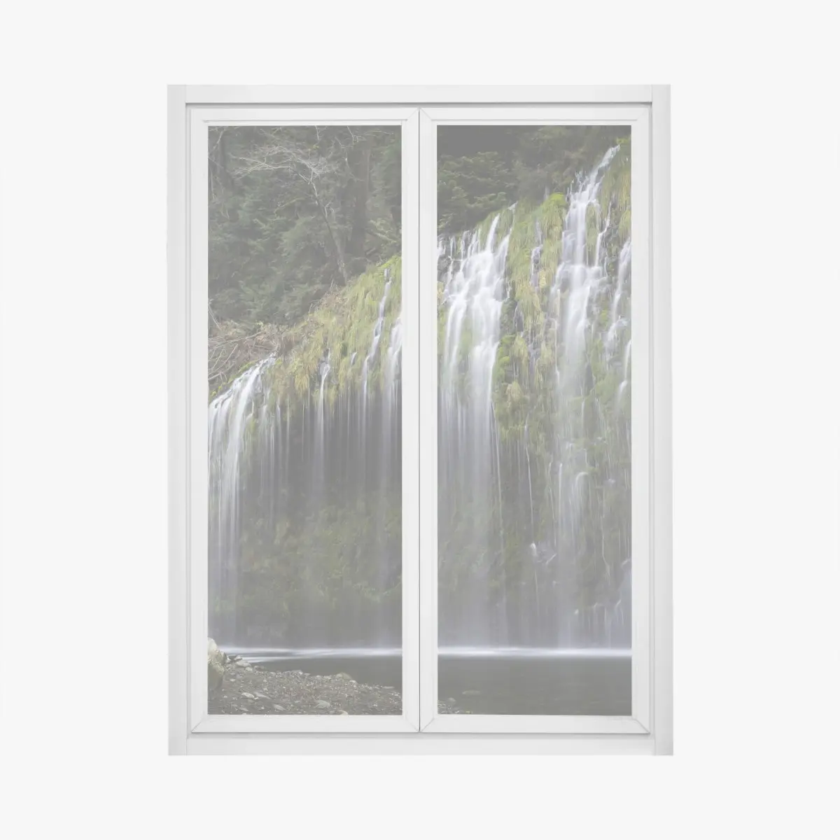 Fensteraufkleber moosiger wasserfall im wald – Pixers®