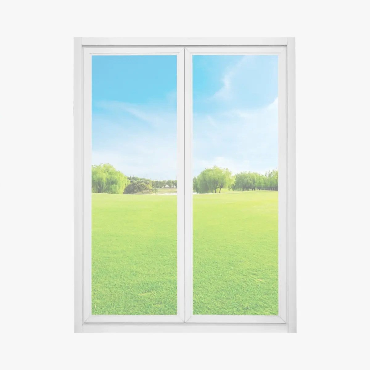Fensteraufkleber friedliche grüne wiese unter blauem himmel – Pixers®