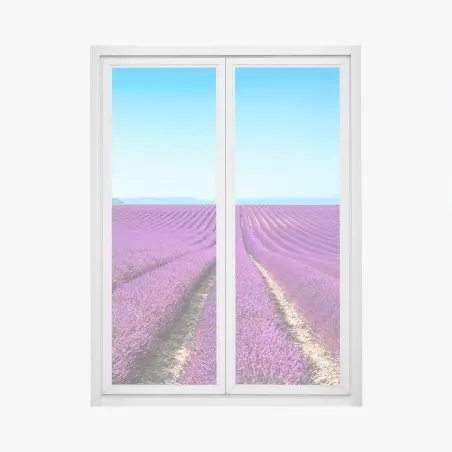 Fensteraufkleber lavendelfelder unter blauem himmel – Pixers®