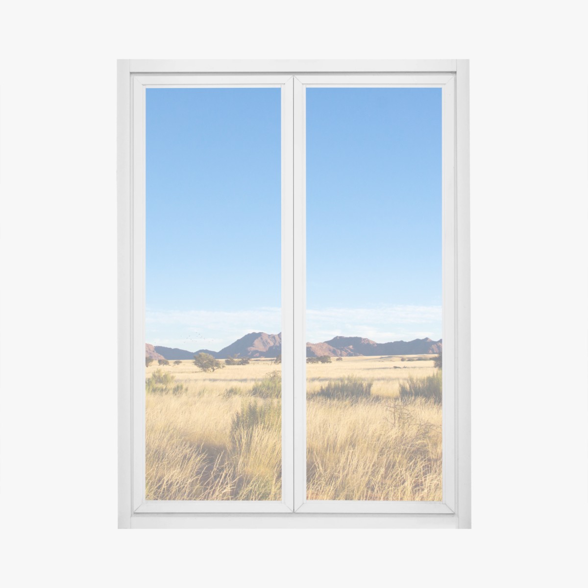 Fensteraufkleber ruhige savannenlandschaft unter klarem blauem himmel – Pixers®