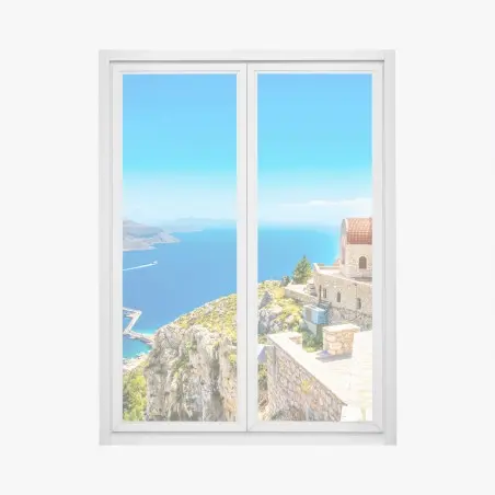 Fensteraufkleber griechische kirche auf klippe über dem meer – Pixers®