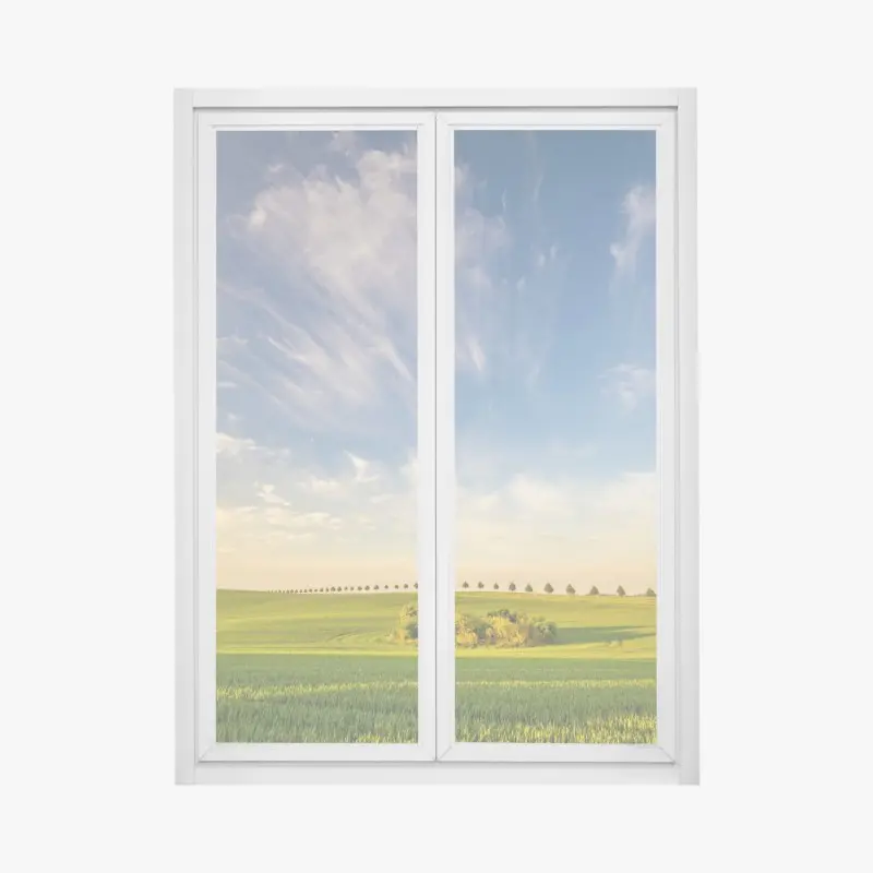 Fensteraufkleber grüne wiese mit einer reihe junger bäume