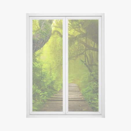 Fensteraufkleber mystischer grüner waldpfad – Pixers®