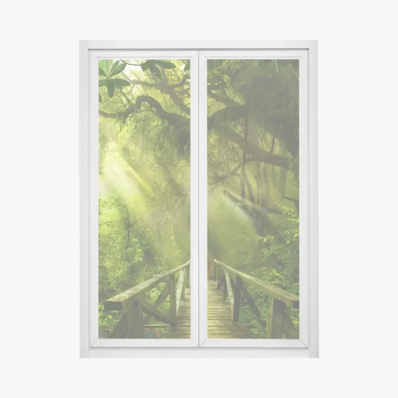 Fensteraufkleber sonnenbeschienener waldweg