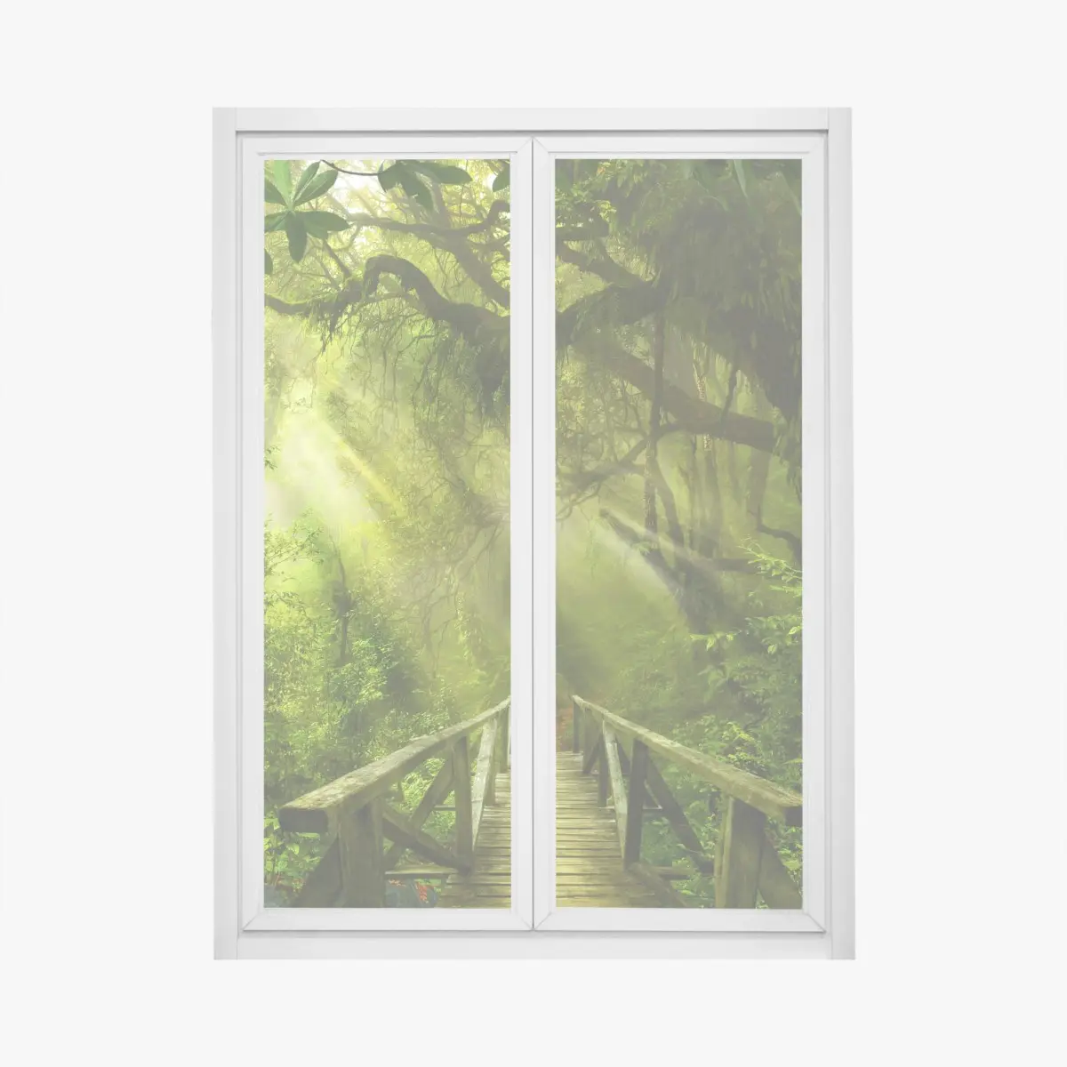 Fensteraufkleber sonnenbeschienener waldweg – Pixers®