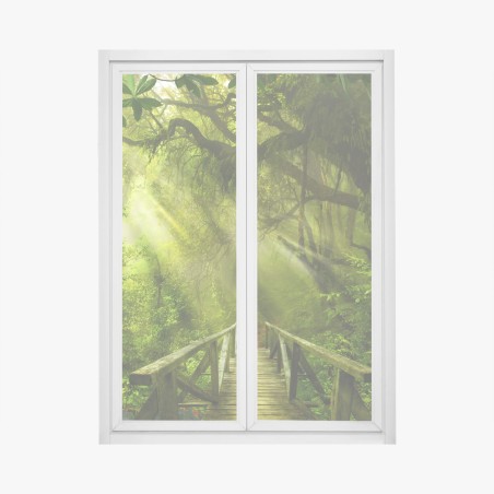 Fensteraufkleber sonnenbeschienener waldweg – Pixers®