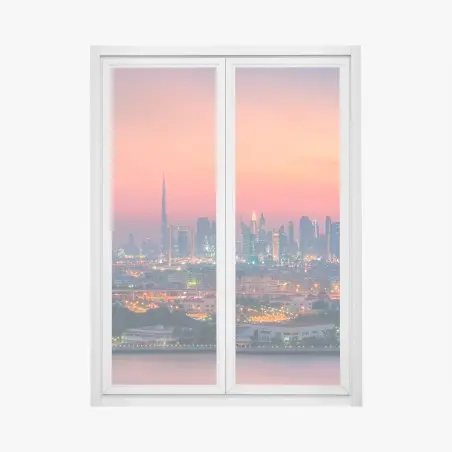 Fensteraufkleber Dubai skyline bei sonnenuntergang – Pixers®