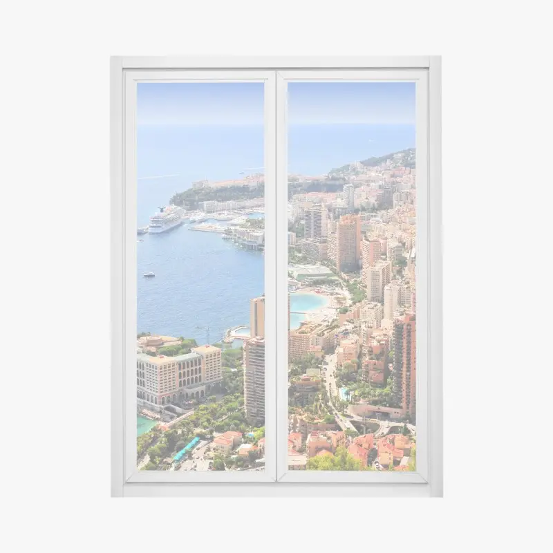 Fensteraufkleber sonnige panoramasicht einer küstenstadt