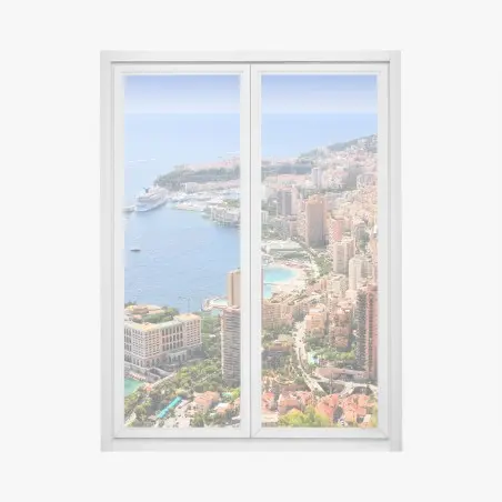 Fensteraufkleber sonnige panoramasicht einer küstenstadt – Pixers®