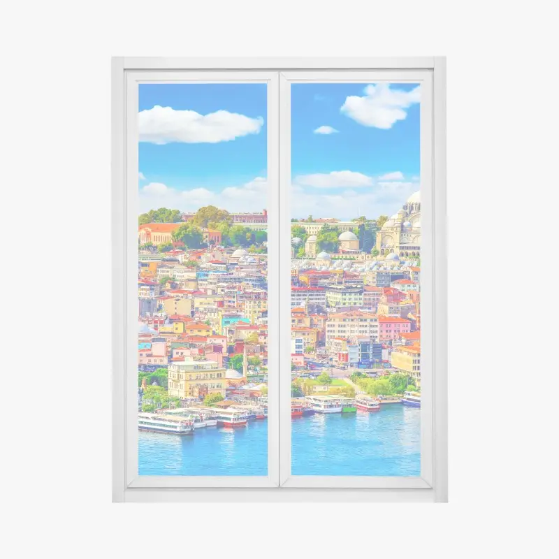 Fensteraufkleber lebendige Skyline von Istanbul über dem Bosporus