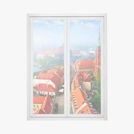 Fensteraufkleber neblige europäische stadtszene mit roten dächern – Pixers®