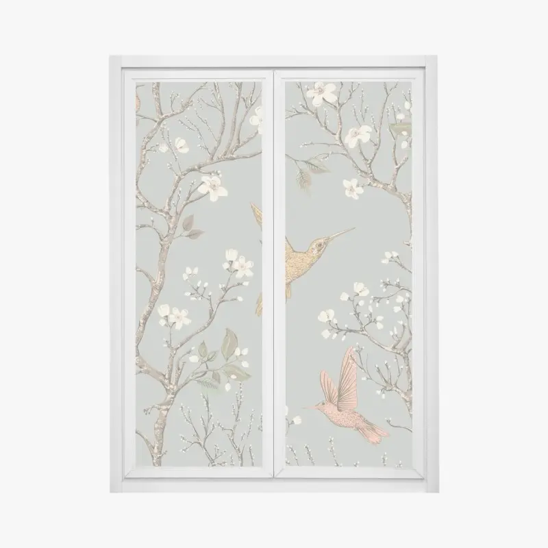 Fensteraufkleber vintage-muster mit kolibris und blüten