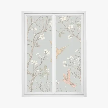 Fensteraufkleber vintage-muster mit kolibris und blüten – Pixers®