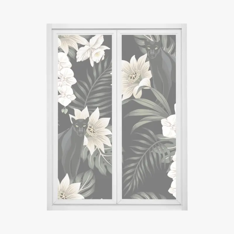 Fensteraufkleber botanisches muster mit schwarzem panther