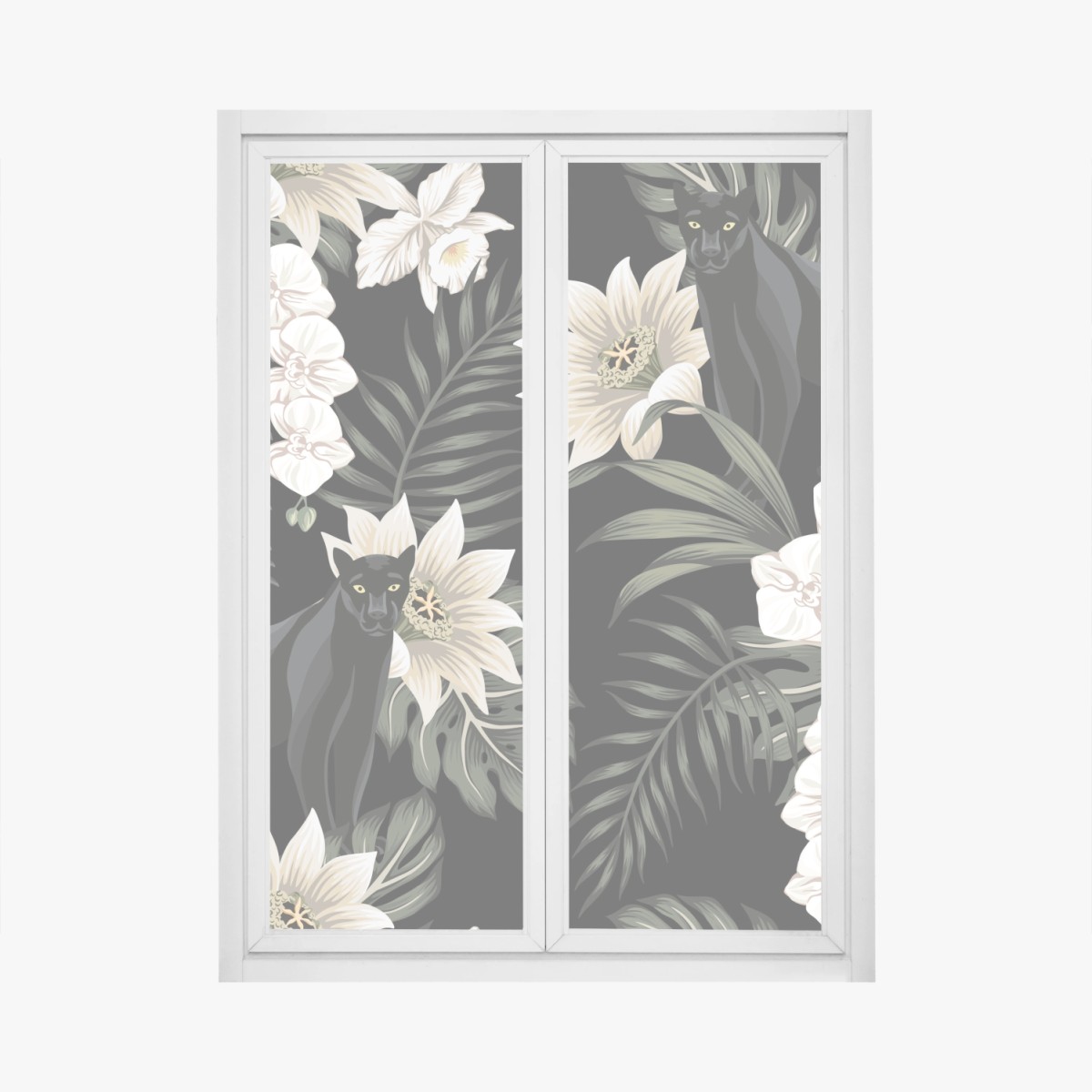 Fensteraufkleber botanisches muster mit schwarzem panther – Pixers®