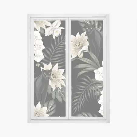 Fensteraufkleber botanisches muster mit schwarzem panther – Pixers®