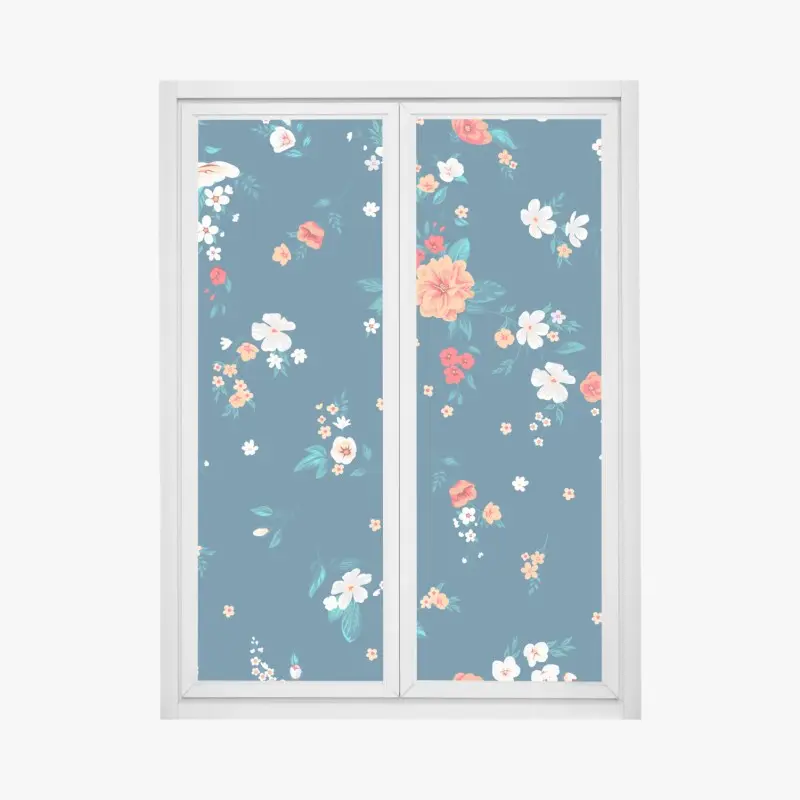 Fensteraufkleber zartes verstreutes blumenmuster auf tiefem türkis