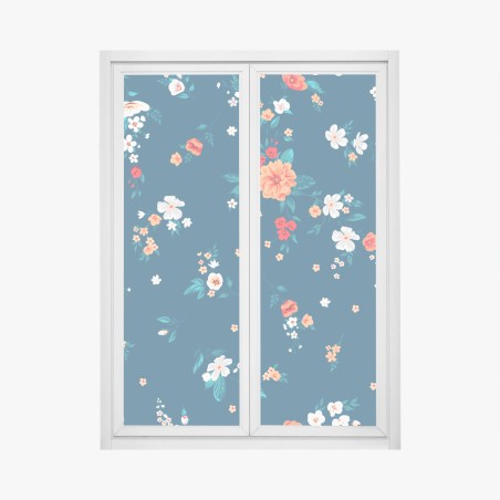 Fensteraufkleber zartes verstreutes blumenmuster auf tiefem türkis – Pixers®