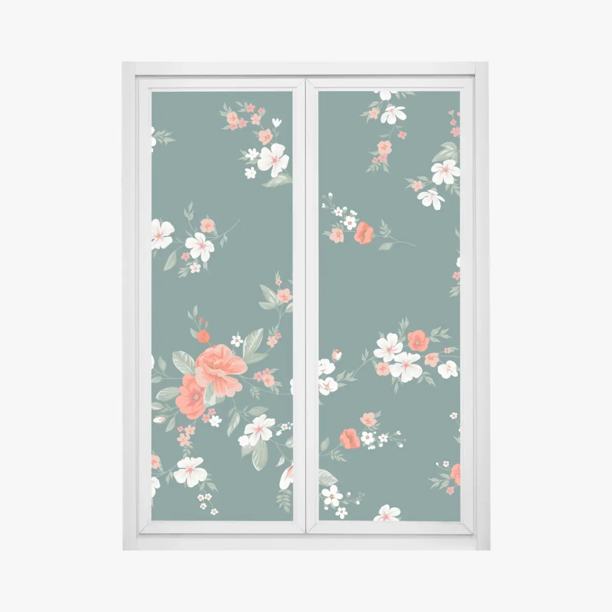 Fensteraufkleber vintage korallenblumenmuster auf tiefgrünem hintergrund – Pixers®