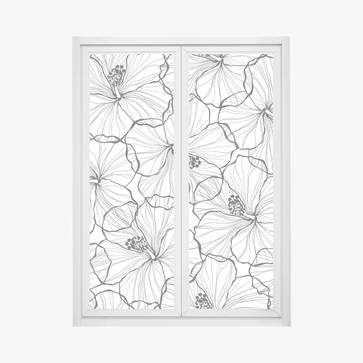 Fensteraufkleber schwarzweißes hibiskus line art muster – Pixers®