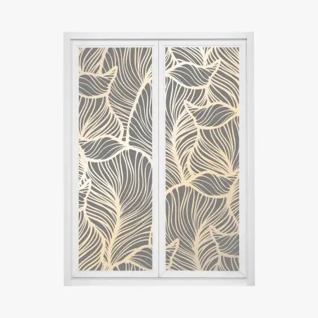 Fensteraufkleber goldenes blattmuster auf schwarzem hintergrund – Pixers®
