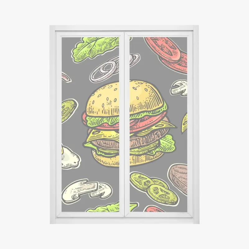 Fensteraufkleber buntes burger-muster mit zutaten