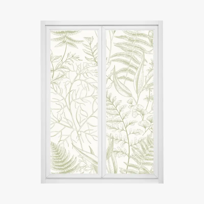 Fensteraufkleber handgezeichnetes grünes blättermotiv