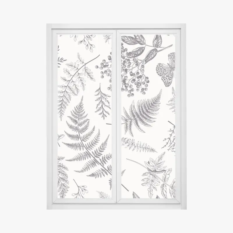 Fensteraufkleber monochromes botanisches blättermuster