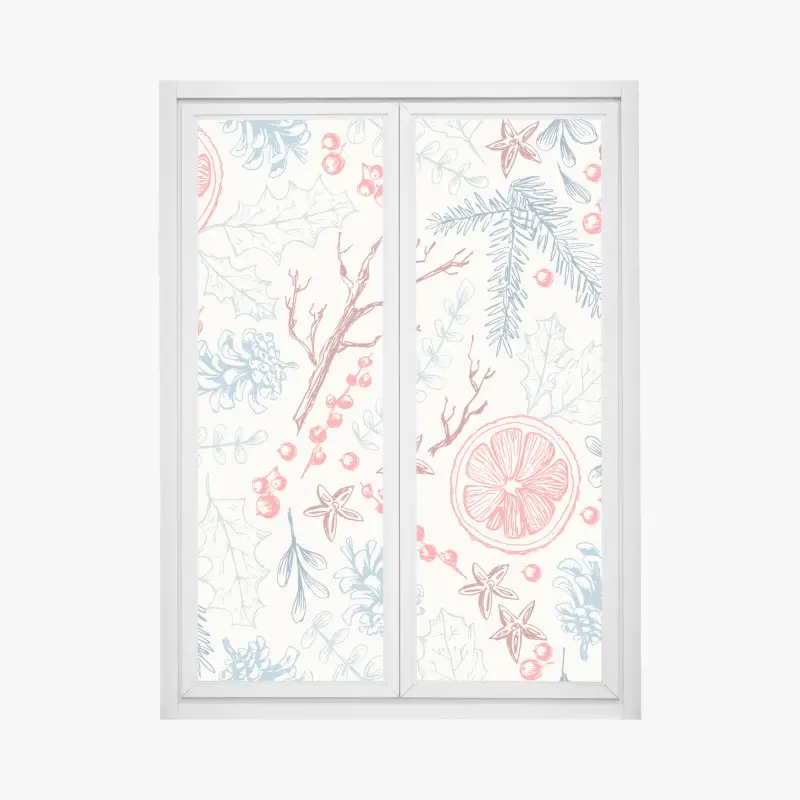 Fensteraufkleber handgezeichnetes winterliches botanisches muster