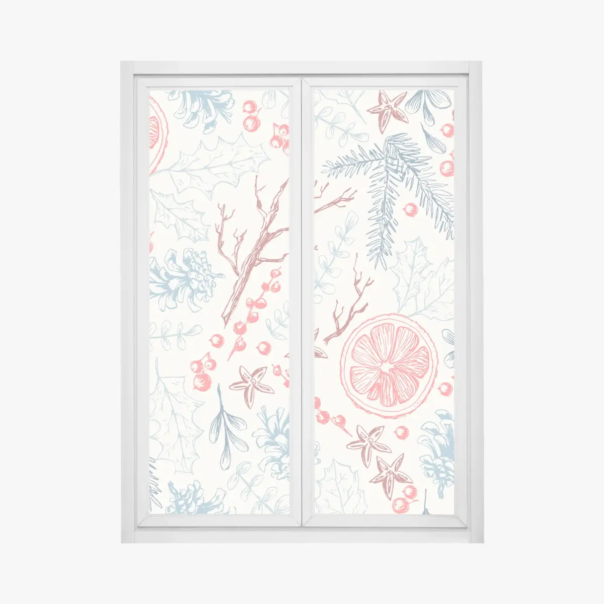Fensteraufkleber handgezeichnetes winterliches botanisches muster – Pixers®