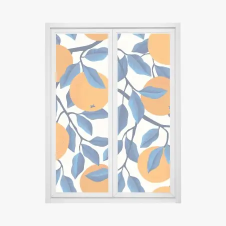 Fensteraufkleber kräftiges zitrusmuster in orange und blau – Pixers®