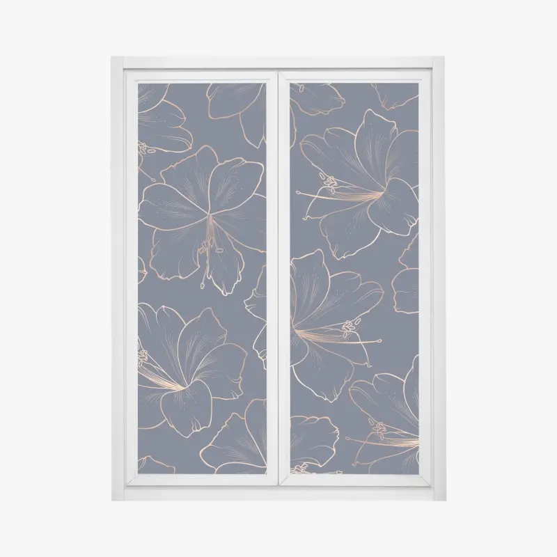 Fensteraufkleber dunkelblaues muster mit goldenen blumenkonturen