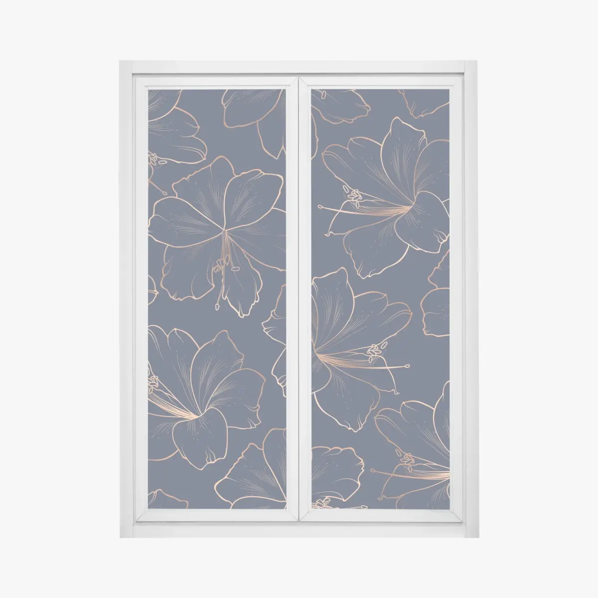 Fensteraufkleber dunkelblaues muster mit goldenen blumenkonturen – Pixers®