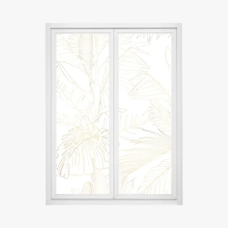 Fensteraufkleber goldene tropische blätter line art