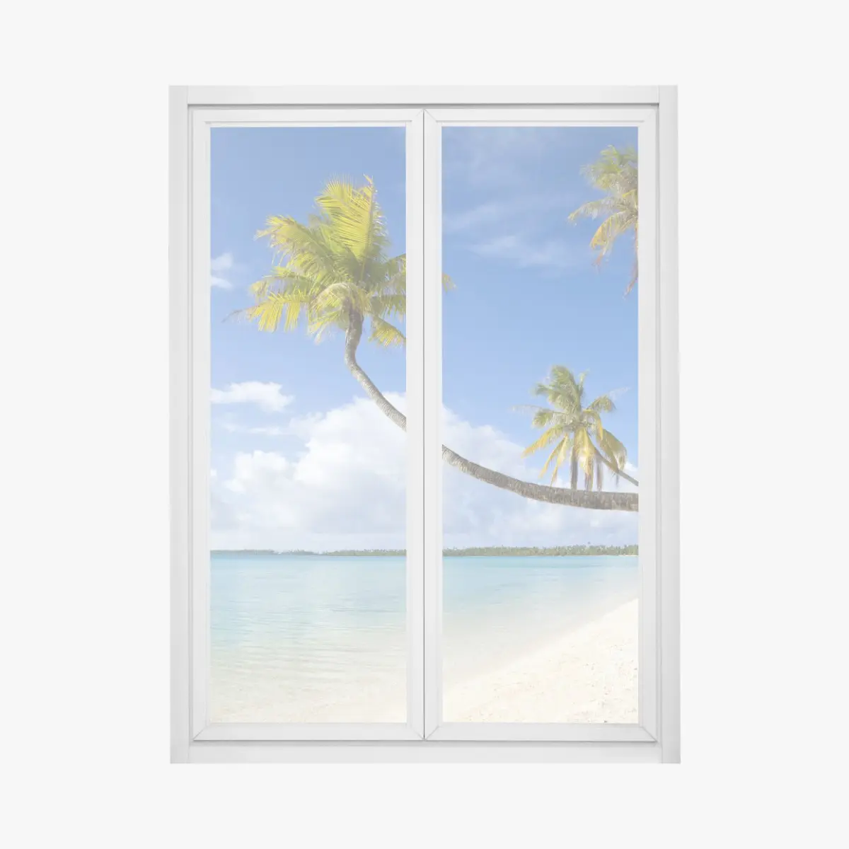Fensteraufkleber tropischer türkisblauer strand mit geneigter palme – Pixers®