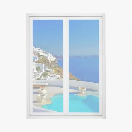 Fensteraufkleber Santorini meerblick mit pool – Pixers®