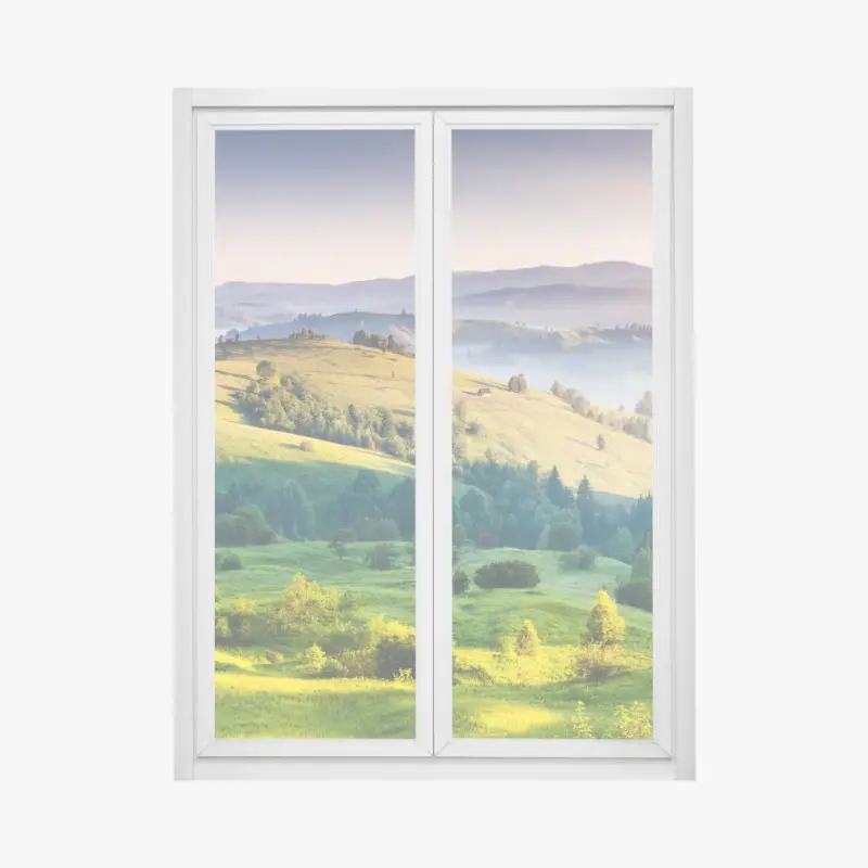 Fensteraufkleber Sonnenuntergang in den Karpaten über sanften grünen Hügeln