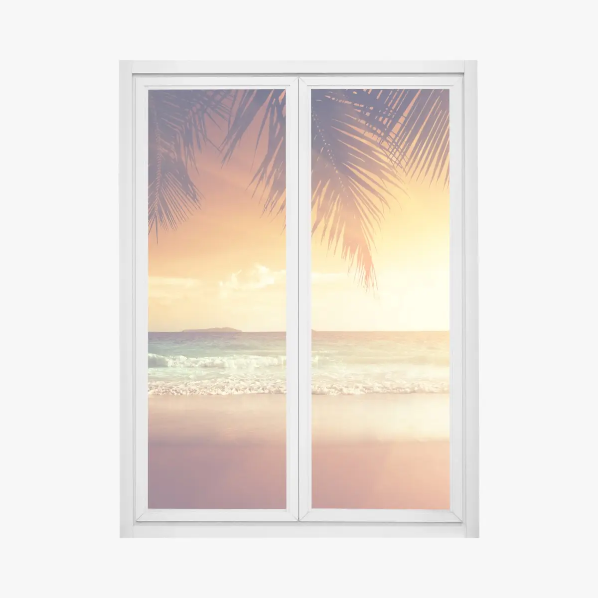Fensteraufkleber strand bei sonnenuntergang in der Karibik – Pixers®