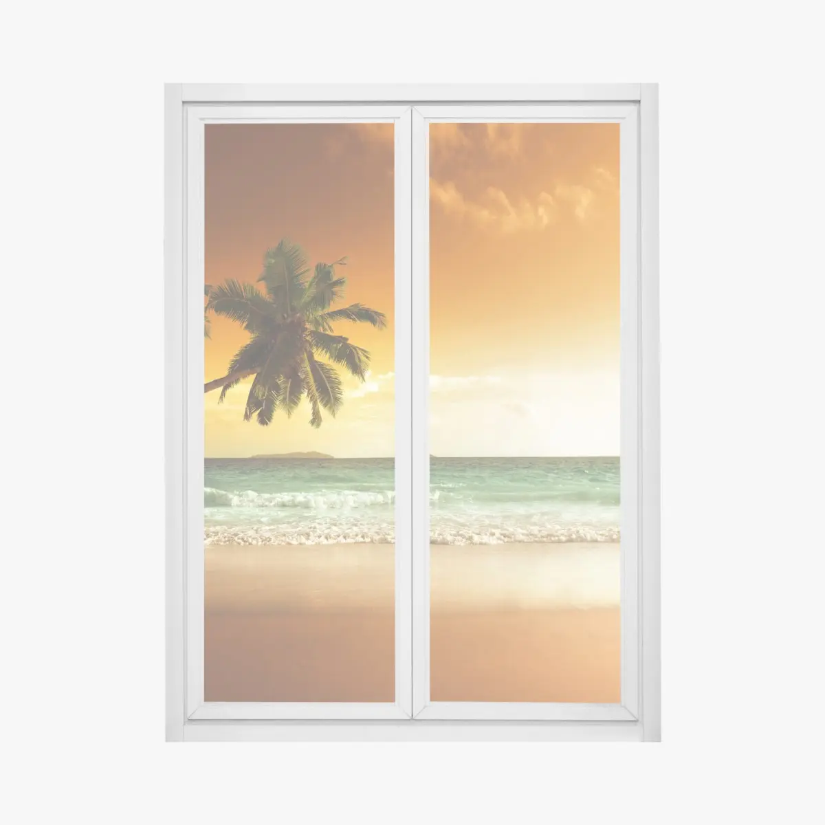 Fensteraufkleber karibischer sonnenuntergang am strand mit palmen – Pixers®