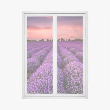 Fensteraufkleber lavendelfeld bei sonnenuntergang – Pixers®