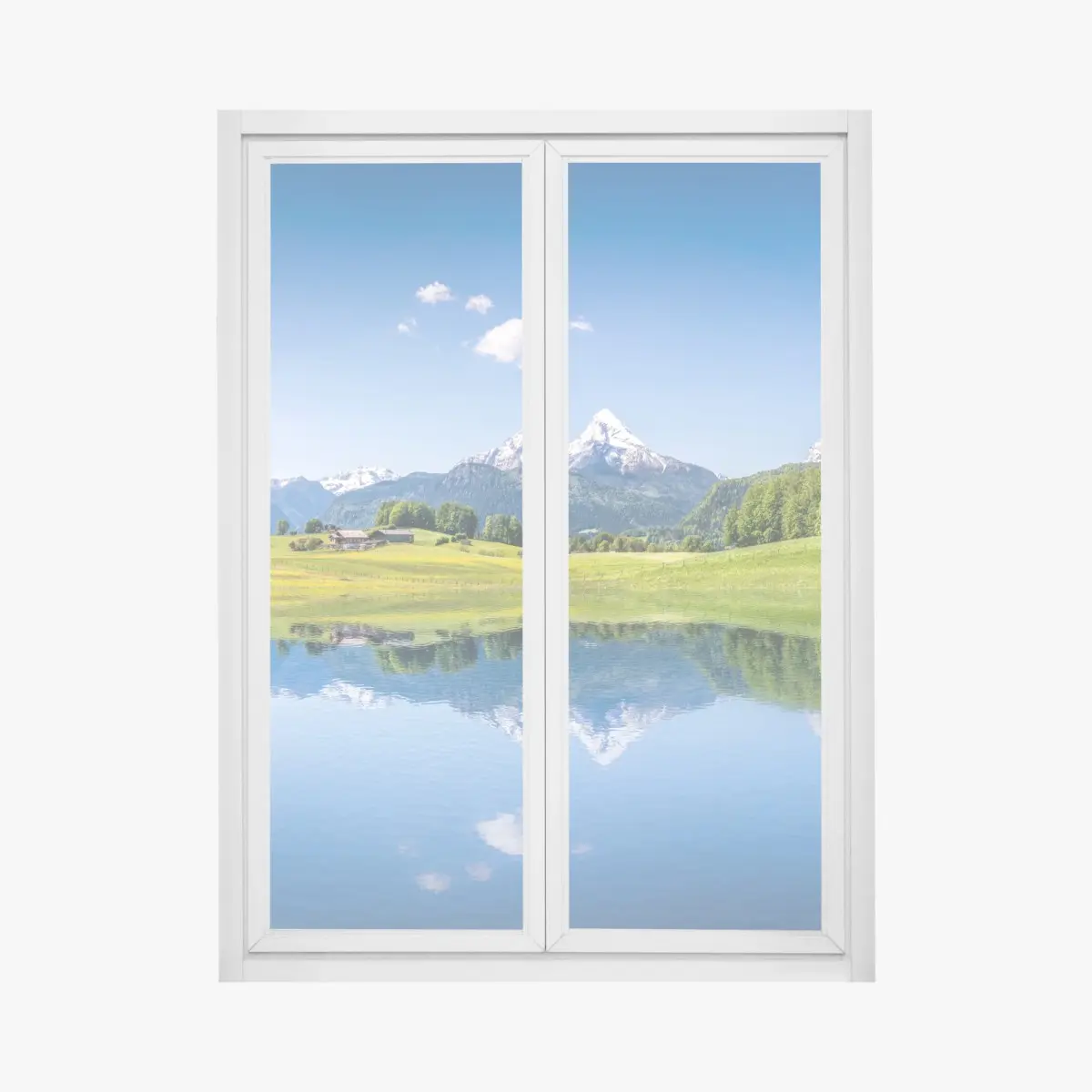 Fensteraufkleber alpenpanorama mit spiegelung im see – Pixers®