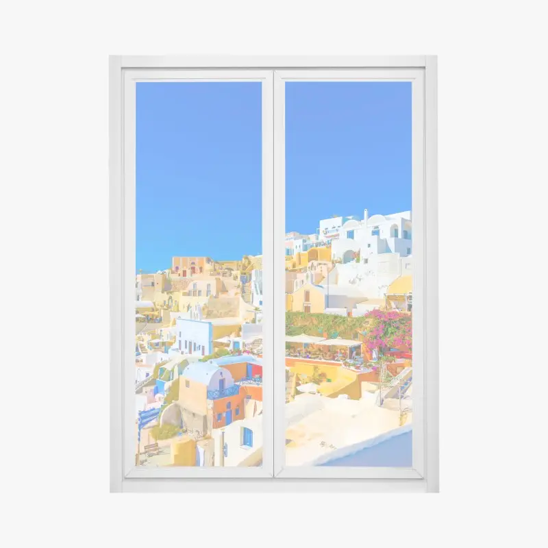 Fensteraufkleber sonniges Dorf Oia, Santorini
