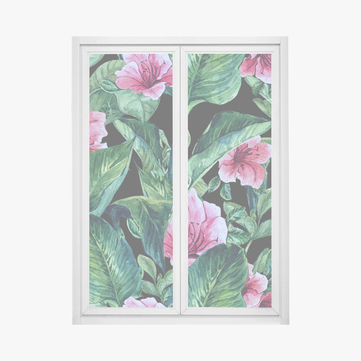 Fensteraufkleber rosa aquarellblumen auf schwarzem hintergrund – Pixers®