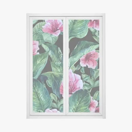 Fensteraufkleber rosa aquarellblumen auf schwarzem hintergrund – Pixers®