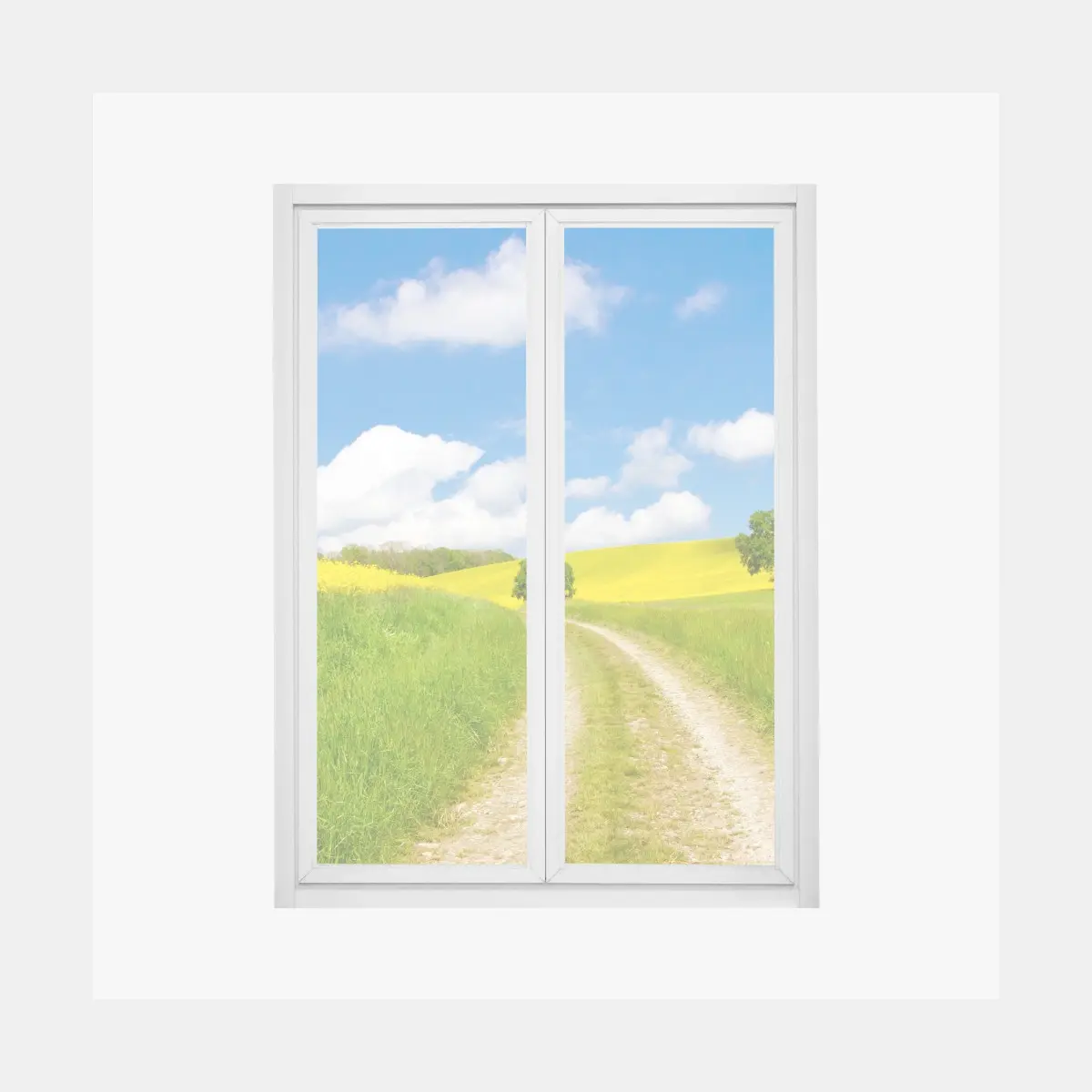 Fensteraufkleber sonniger landeweg durch gelbe felder – Pixers®